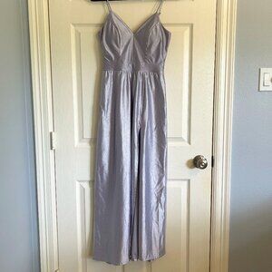 Windsor Glitter Lavender Satin Gown | A-Line High Slit & Hidden Pockets – Size 1